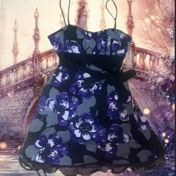 Jessica Dresses & Skirts - Floral Purple dark romantic whimsigoth flower belt tie up formal cocktail dress